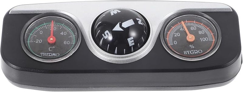 Car Dashboard Compass Ball Thermometer Hygrometer Decoration Black - Image 1